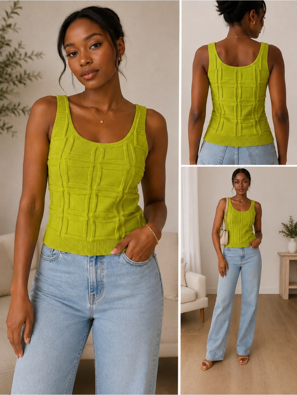 Textured Lime Green Knit Tank Top